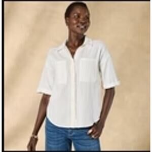 NWT Sundance Mona Gauze Camp Shirt Large White Cotton Button Up Pockets